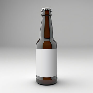 Dark bottle of beer on a white background with an empty label, mockup. Generative ai.