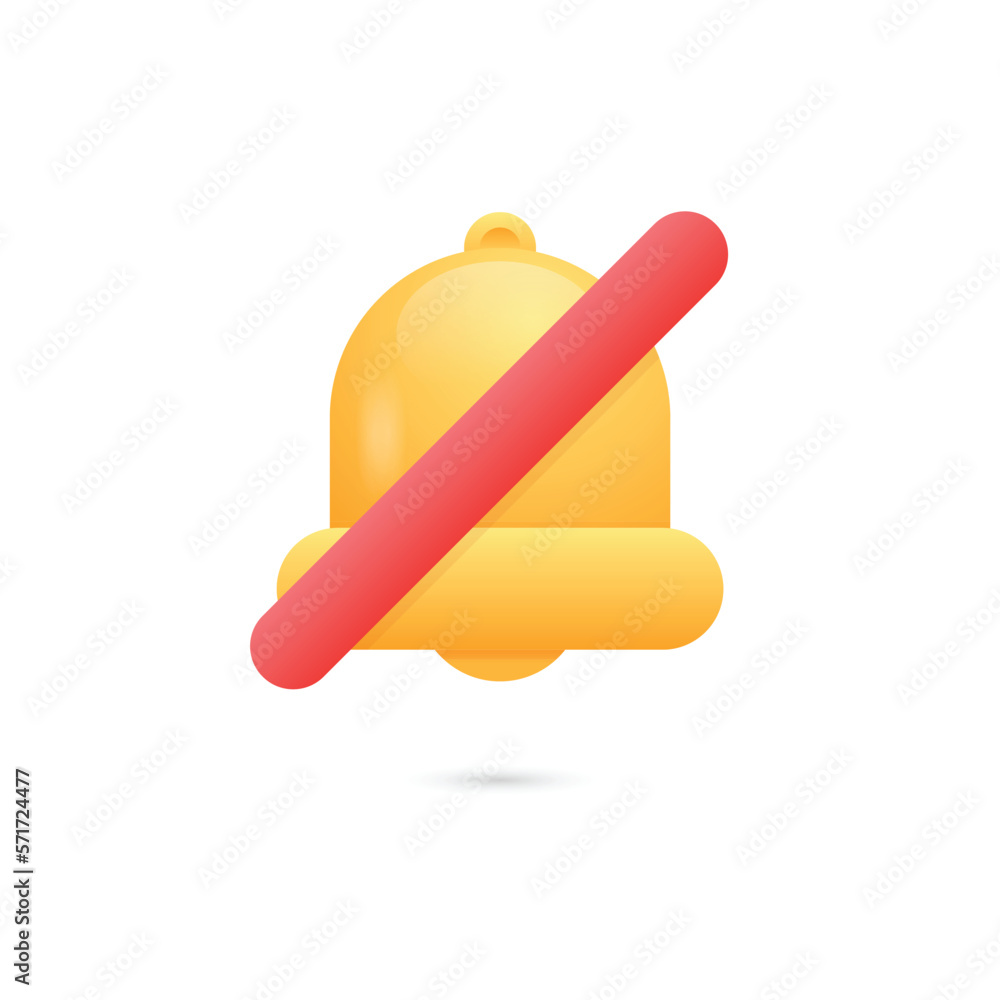 Poster cross on golden bell icon that represent muted notifications. switching off alarm and sound on elect