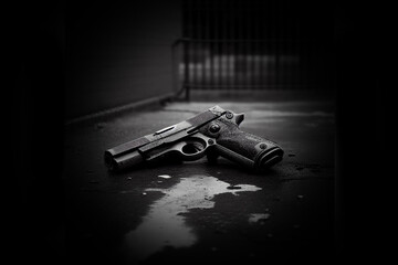 Ai illustration of a handgun on the concrete - obrazy, fototapety, plakaty
