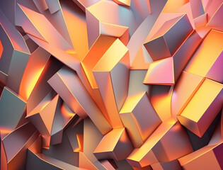 Holographic abstract background featuring a Cubism-inspired design with geometric shapes and bold, vibrant colors. The interplay of light and shadow creates a dynamic and futuristic feel.
