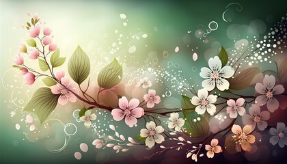 Natural banner with flowers on a light green background: a symphony of nature generative AI