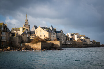 Roscoff town in Bretagne by cloudy sky