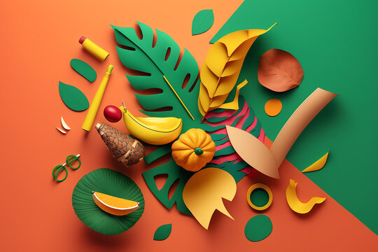 Colorful Brazilian Carnival flat lay. AI generated image