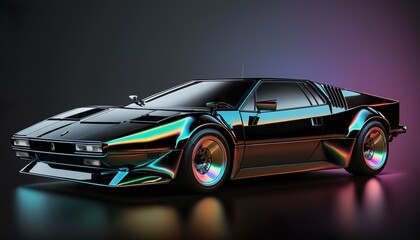 European luxury 1980s vintage classic expensive sports racing car vehicle neon synthwave vaporware retrowave black background