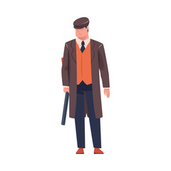 Man Bandit or Gangster of Old London Wearing Overcoat and Peaked Flat Cap Vector Illustration