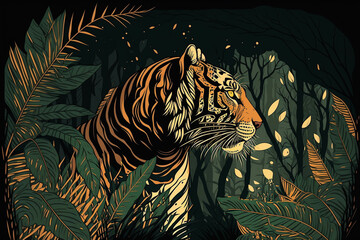 Kraftvoller, bunter Tiger im Dschungel - Abstrakte Vektorillustration