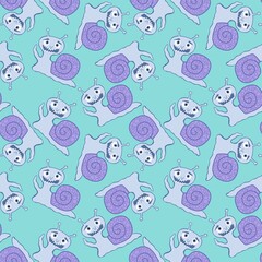Fototapeta premium Cartoon animals seamless cute snails pattern for kids clothes print and wrapping paper and fabrics and linens