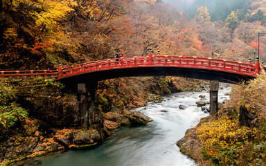 Heritage red bridge in Japan