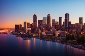 Fototapeta na wymiar Cityscape of Seattle (Washington, USA) isolated on white background. Generative AI