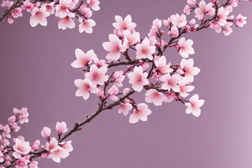 Obraz na płótnie Canvas Japanese Cherry Blossoms Against A Mauve Colored Background, Made By AI, Artificial Intelligence