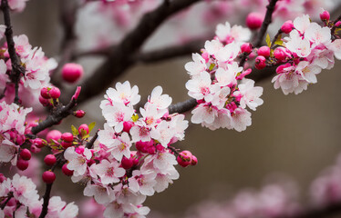 Obraz premium Close Up View Of Cherry Blossoms, Made By AI, Artificial Intelligence
