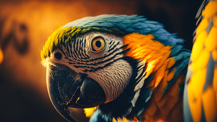 Obraz premium Blue-and-yellow macaw lat. Ara ararauna close-up