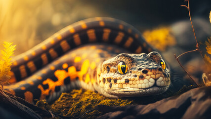 Obraz premium Natrix natrix snake in the forest close-up