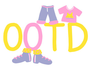 Fun ootd handwriting typography sticker illustration