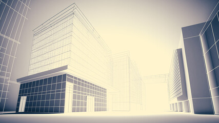 Perspective 3D of building wireframe