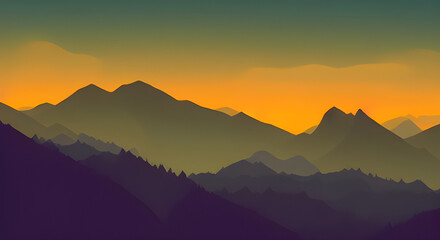 Fototapeta na wymiar Simple Graphic Mountain Silhouette Landscape #41