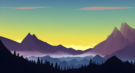 Simple Graphic Mountain Silhouette Landscape #33
