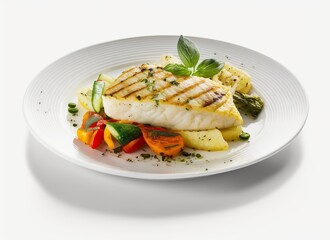 Grilled fish fillet on white background IA