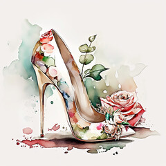 Watercolor Rose Shoe, Fashion, Shoe, Heels, Stilettos, Rose, Floral, Watercolor, Beautiful, Shoes, Women's, Shoe, Drag, Queen, Stylish, Pretty, Spanish, Fashionable, Stylized,