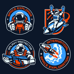 Set of Vintage Badge of Space Astronaut Concept