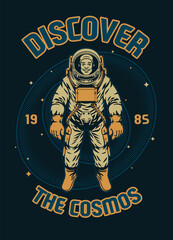 Vintage t-shirt design discover cosmos astronaut