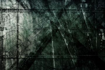Scratched and dirty pane of glasssmeared with green and black, abstract background image, generative AI illustratio
