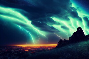 Fototapeta na wymiar Beautiful And Colorful Thunder Storm In The Night Sky. Generative AI