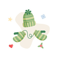 Flat Illustration of Cold hat and Gloves for winter. Vector Illustration Design.