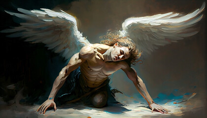 Fallen angel expelled from heaven, Generative AI - obrazy, fototapety, plakaty
