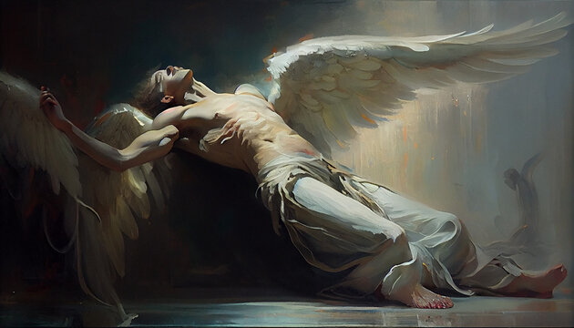 Fallen angel expelled from heaven, artwork, digital painting