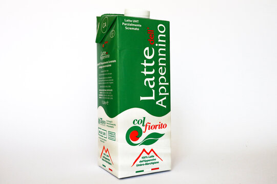 Italy &ndash; February 14, 2023: Colfiorito Pasteurized Low Fat Milk from the Umbro-Marche Appennines (Italy)