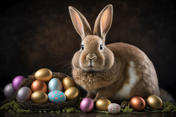 Fototapeta na wymiar realistic easter bunny with eggs