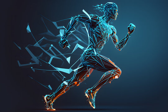 Abstract running man created with generative AI technology