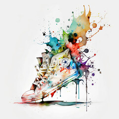 Watercolor, High Top, hightop, shoe, tennis shoe, shoe, sports, dance, paint, splatter, drips, puddle, colorful, bright, artsy, stylish, style, hip hop, dance, jump, kids, fun, energy, energetic, 