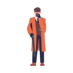 Man Bandit or Gangster of Old London Wearing Overcoat and Peaked Flat Cap Vector Illustration