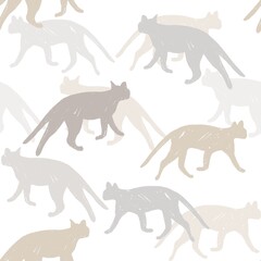Hand drawn cats seamless pattern. Muted color pattern