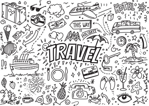 Travel doodles, hand drawn vector illustration