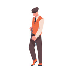 Man Bandit or Gangster of Old London Wearing Waistcoat and Peaked Flat Cap Vector Illustration