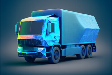 Hologram bin lorry futuristic polygonal model created with generative AI technology