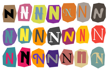 Alphabet N- vector cut newspaper and magazine letters, paper style ransom note letter