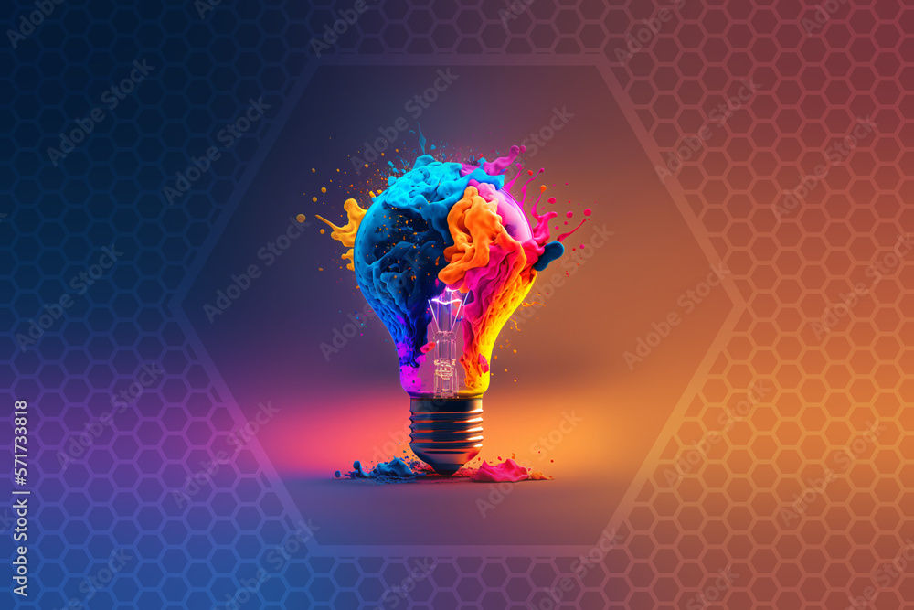 Canvas Prints a colorful glowing idea bulb lamp, visualization of brainstorming, bright idea and creative thinking