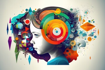 Abstract visualization of childs curiosity and learning with colorful patterns representing desire for knowledge, concept of Exploration and Creativity, created with Generative AI technology