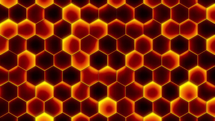 Abstract background from random fiery hexagons. Abstract honeycomb background. Lightweight, minimal, hex grid. 3D rendering
