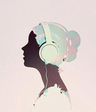Woman with headphones. AI generated image, not based on any real people.