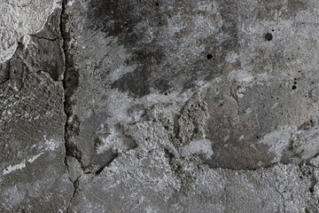 Texture of old cracked concrete wall. Rough gray concrete surface. Great for background and design. Close-up. High resolution.