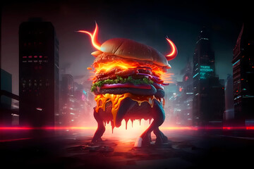 Monster burger realistic illustration, Generative AI
