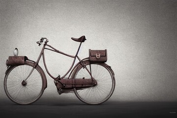 Naklejka na ściany i meble An old bicycle with luggage, isolated on white background. Generative AI