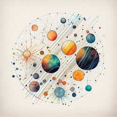 Vintage Illustration of Planets in Watercolor Vector. Generative ai