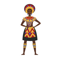 Tribal african dressed woman. Traditional africa culture clothes vector cartoon illustration