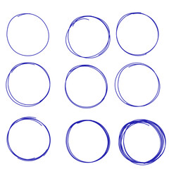 Set of hand drawn scribble circles isolated on white background. Vector
